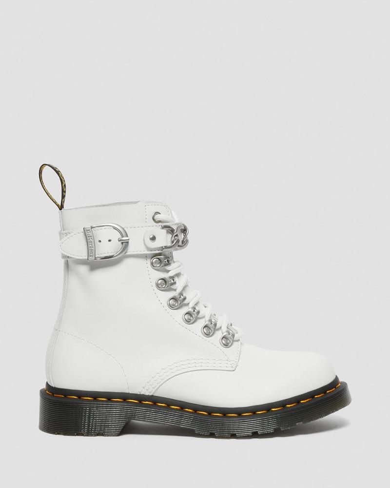 Dr Martens 1460 Pascal Chain Leren Veterlaarzen Dames Wit | NL 595HAP